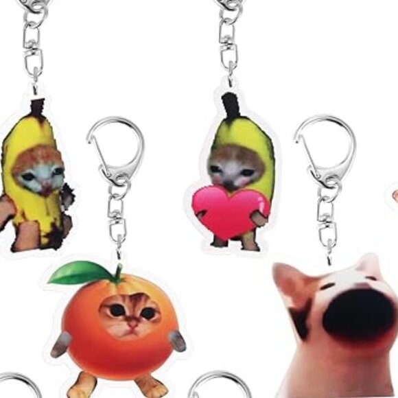 Key Chains - Kitty Cat Kawaii Banana Meme Bag Charms  - Set of 11 - Picture 4 of 7